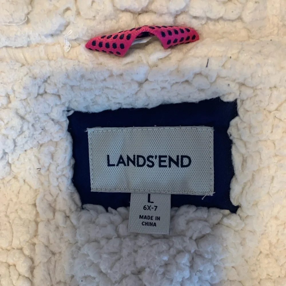Lands end expedition Navy Blue pink Kids winter parka down fill grow a long 6x-7